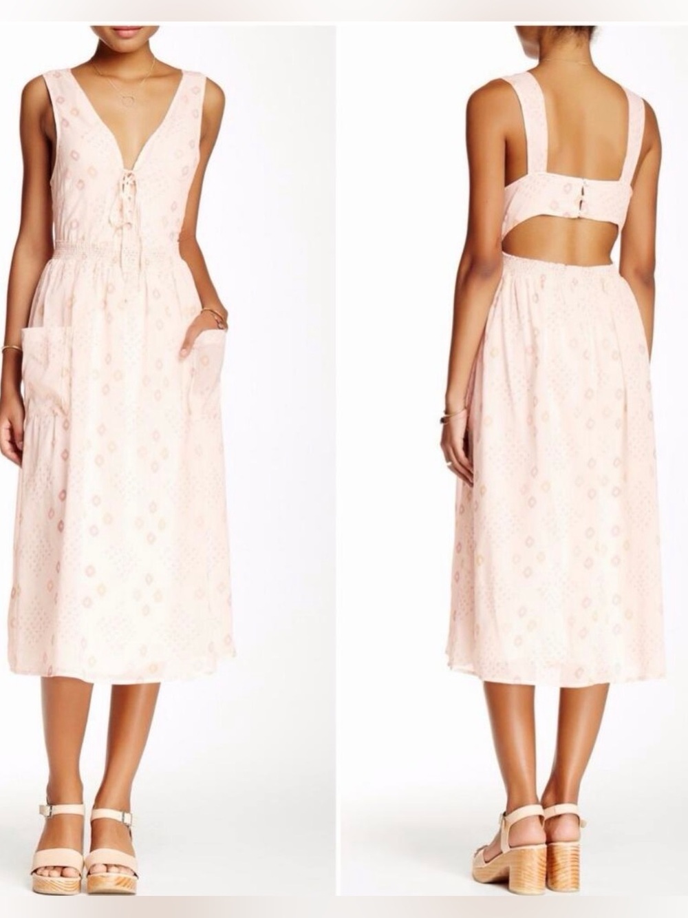 Free People Blush Pink Eyelet Midi Dress